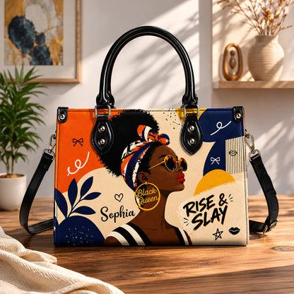 Personalized Black Women Leather PU Leather Handbag, Afro Girl Gifts UKND6220501