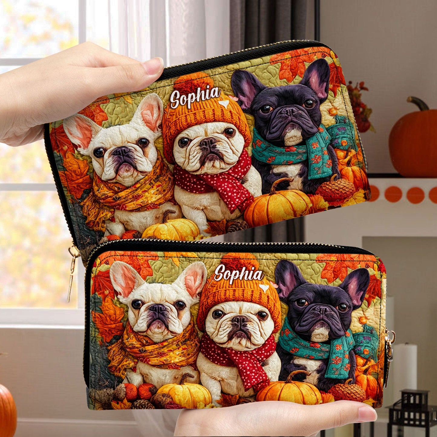 Custom Frenchie Halloween Leather Handbag UKTO5140802