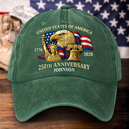 Personalized United State 250th Anniversary Distressed Washed Cotton Printed Hat UKHH6060404