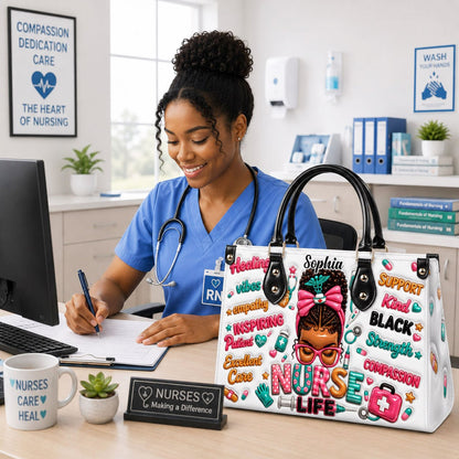 Personalized Nurse Black Women Leather Handbag UKND6050603