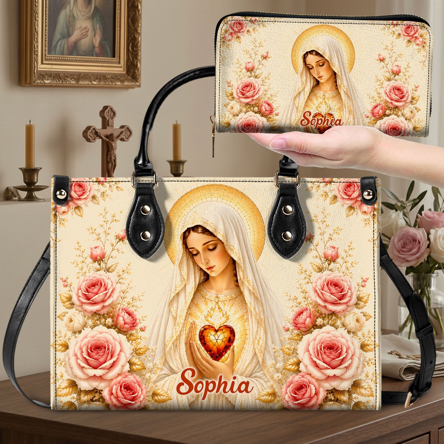 Virgin Mary And Rose Handbag And Wallet PMTD6240603
