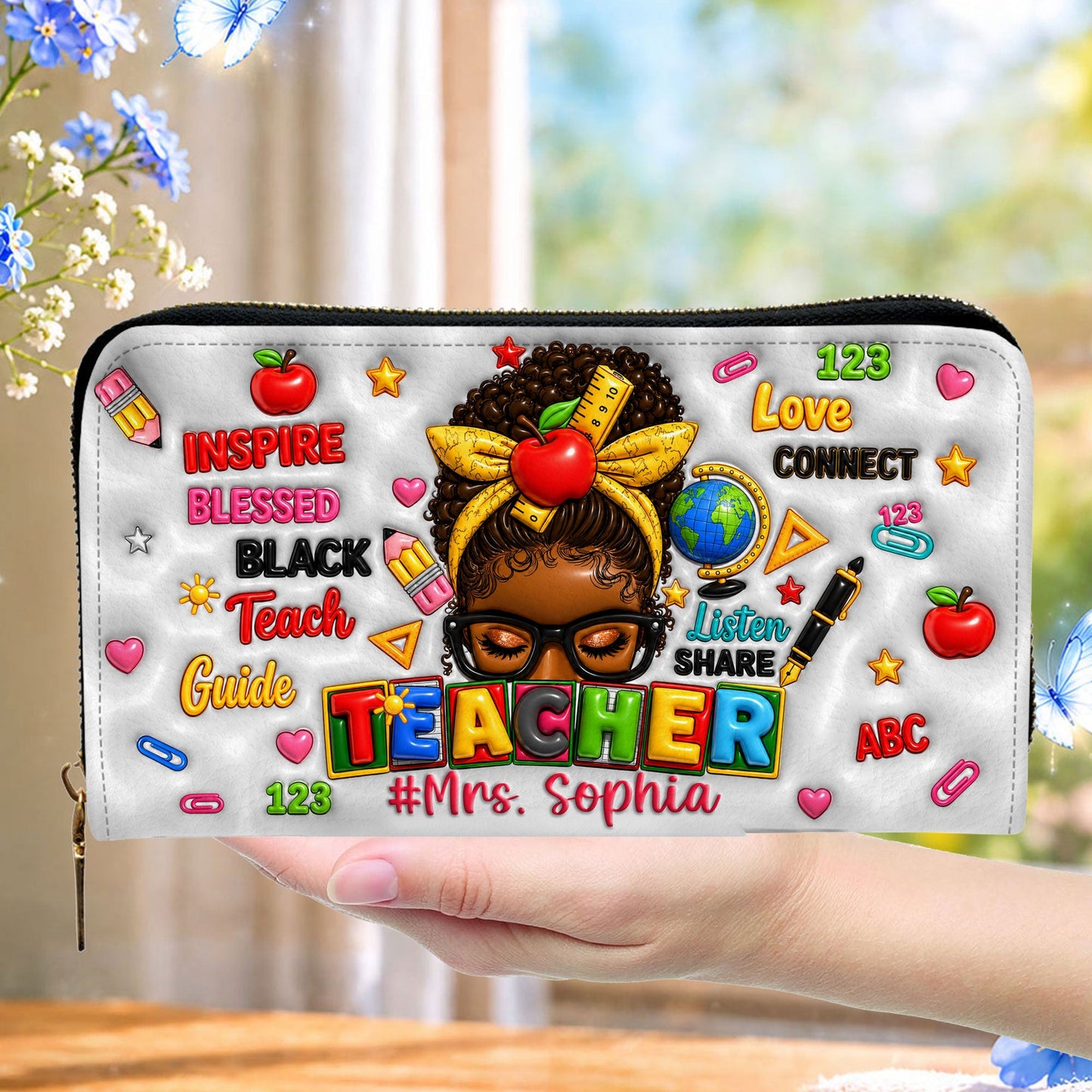 Personalized Teacher Black Women Leather Handbag UKND6080603