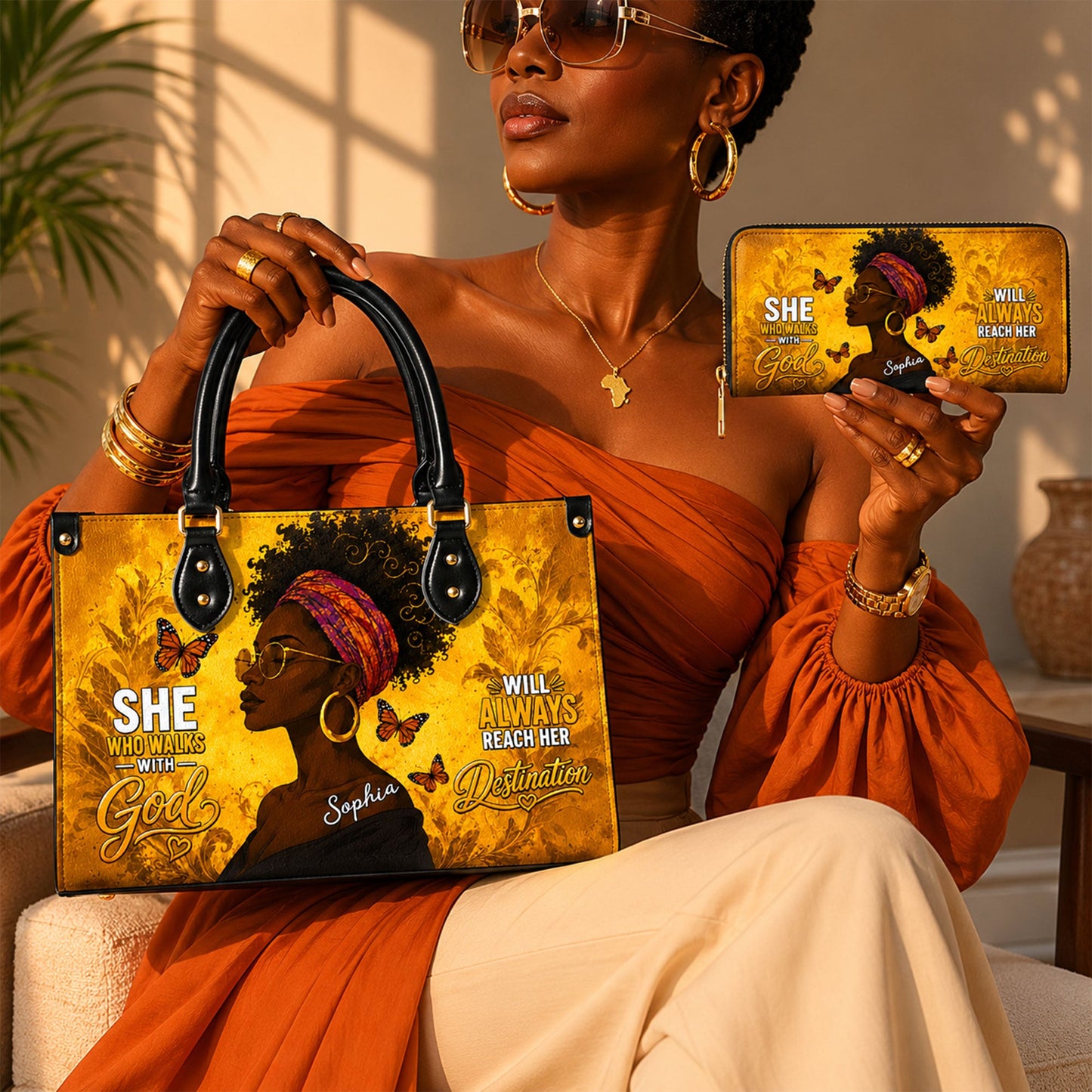 Personalized Black Women Leather PU Leather Handbag, Afro Girl Gifts UKND6220503
