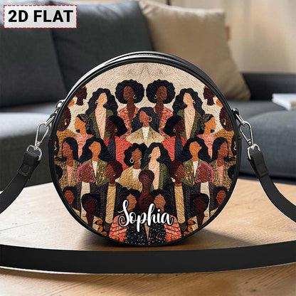 Custom Name Afro Girl PU Leather Round Crossbody Bags THUU6020301