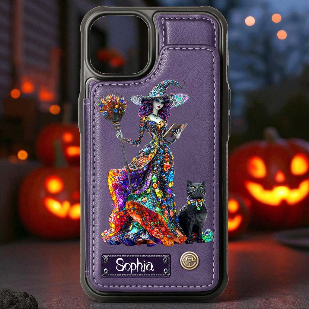 Personalized Witchy & Black Cat Leather Flip Wallet Phone Case Halloween QFHM5200802