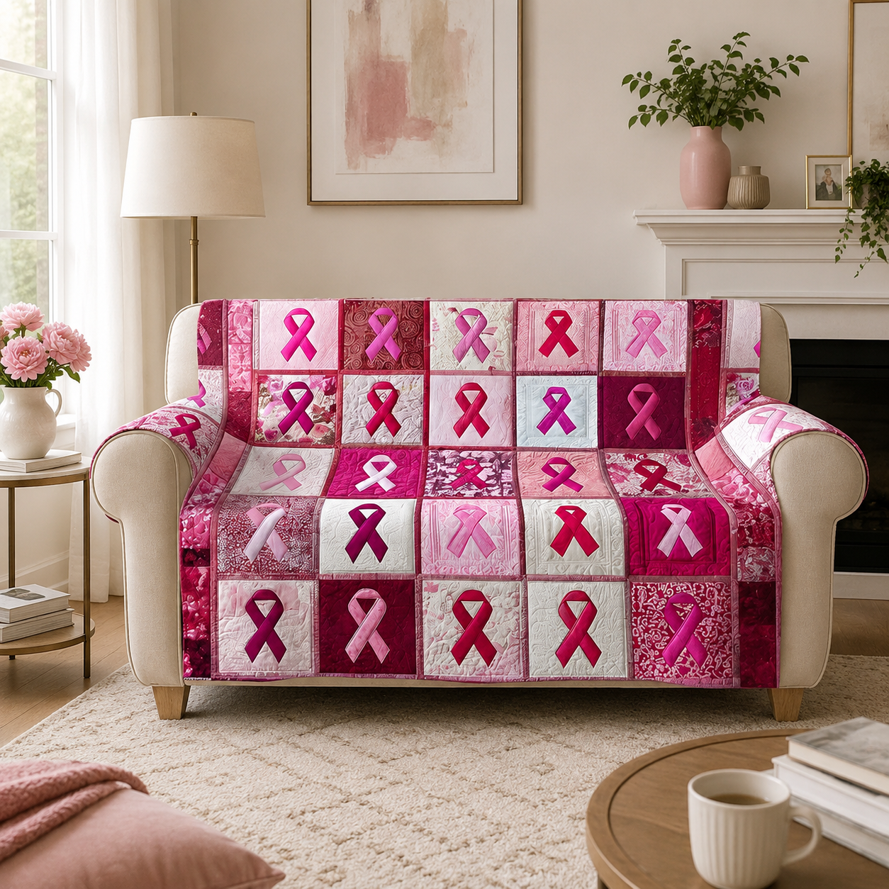 Breast Cancer Quilted Sofa Cover QFNT5291003