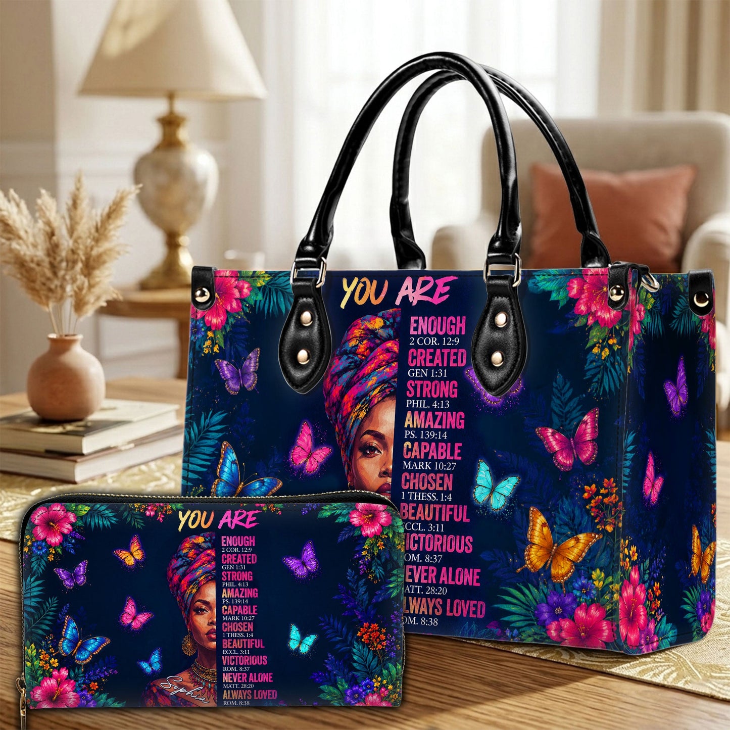 Personalized Black Women Leather PU Leather Handbag, Afro Girl Gifts UKND6220502