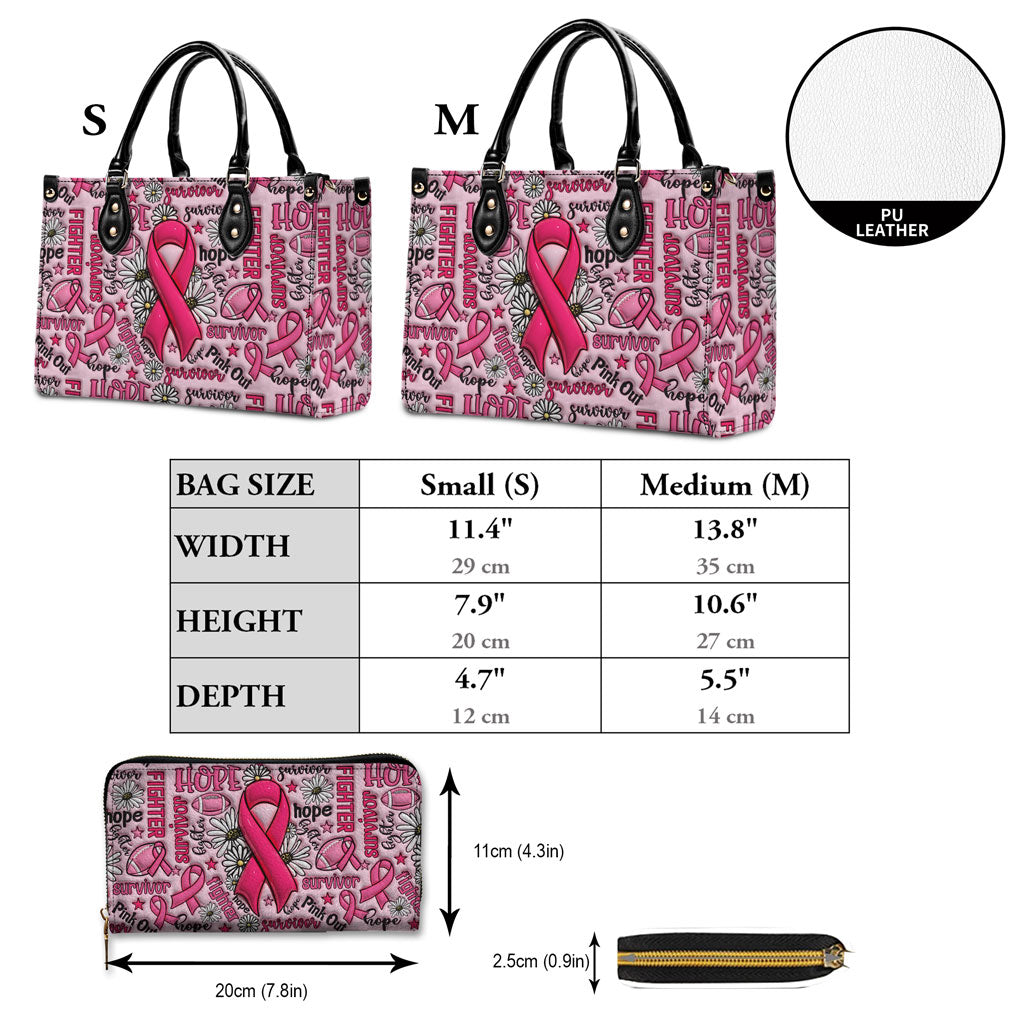Breast Cancer Awareness Leather Handbag With Handle QFNT4200602