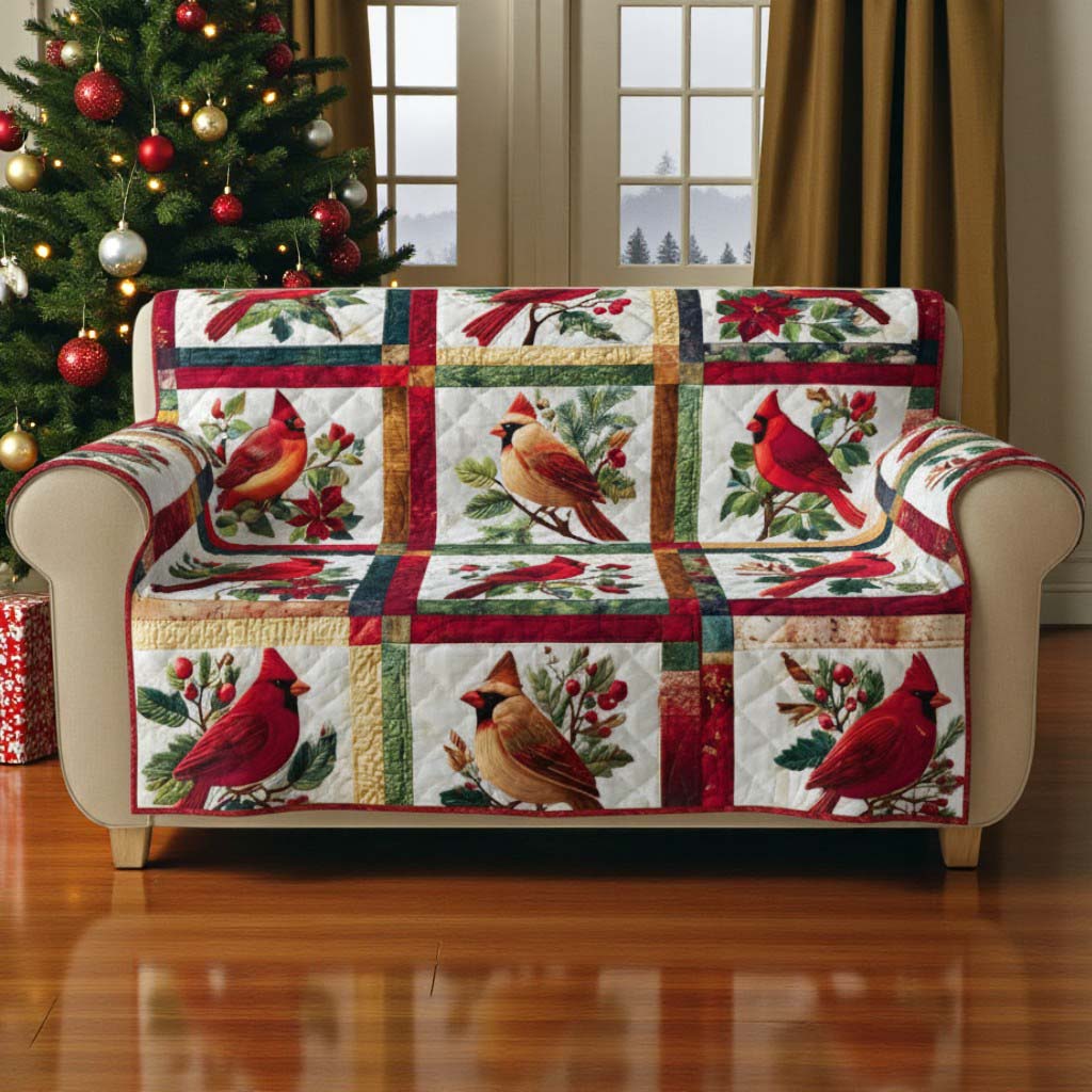 Red Cardinal Quilted Sofa Cover QFTD5051105