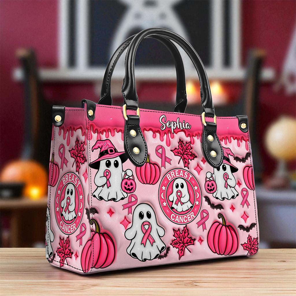 Personalized Spooky Vibe Breast Cancer Print 3D Inflated Leather PU Handbag UKND5270802