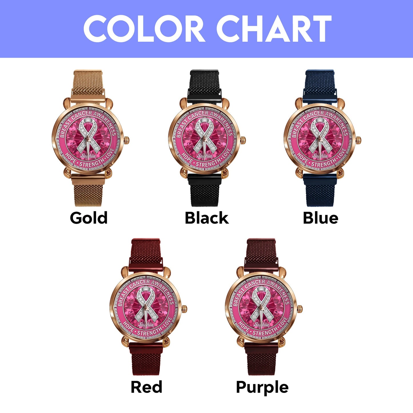 Personalized Breast Cancer Awareness Mesh Strap Quartz Watch UKNT6060401