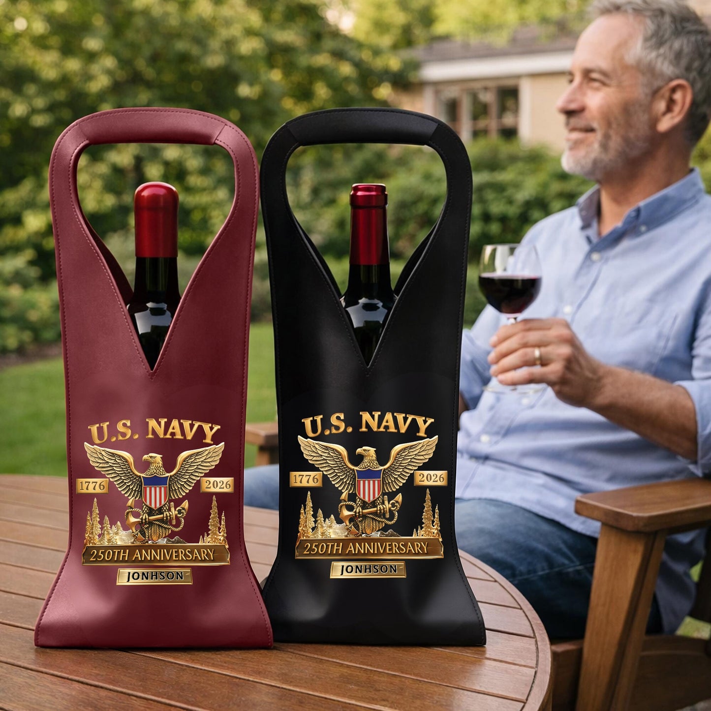 Custom US Navy 250th Wine Bag THNT6140404