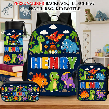 Personalized Back To School Dino Backpack, Lunch Bag, Pencil Case & Water Bottle Set PMND6300602