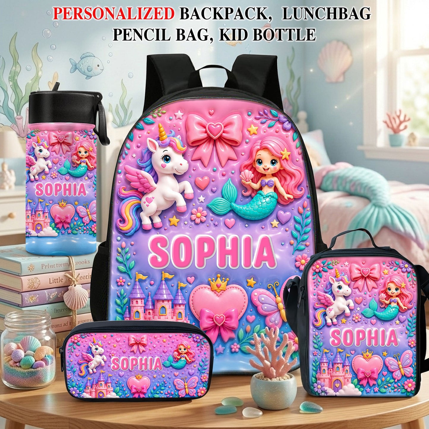 Personalized Back To School, Girl Mermaid Kids Backpack PMND6290604