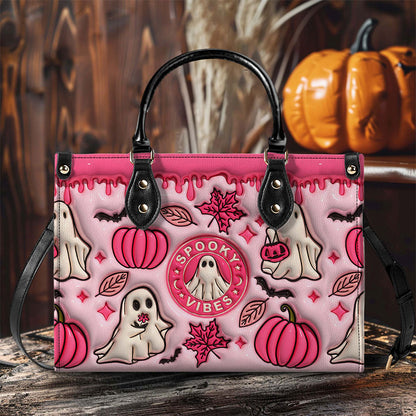Spooky Vibe Print 3D Inflated Leather Handbag, Leather Wallet QFTO4240704
