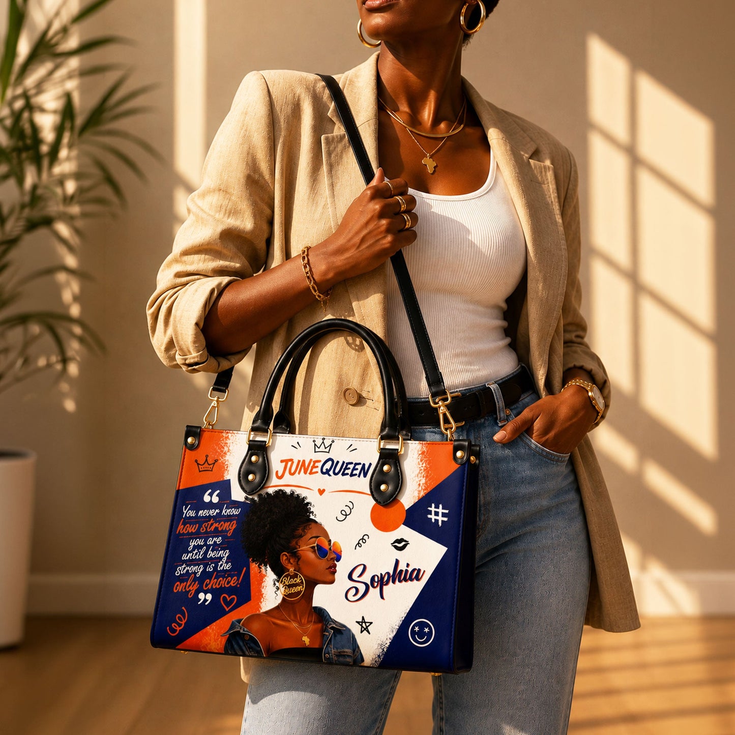 Personalized Birth Month Queen PU Leather Handbag for Black Women QFND6050602