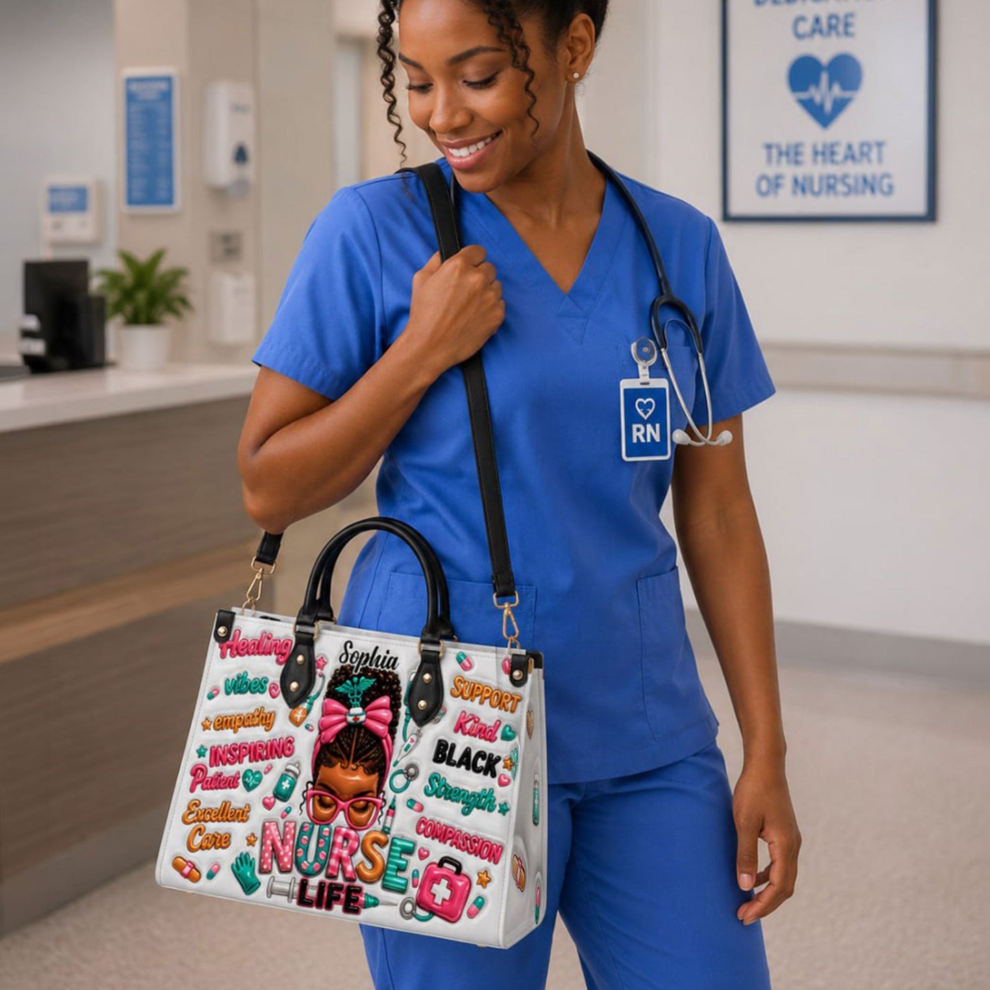 Personalized Nurse Black Women Leather Handbag UKND6050603