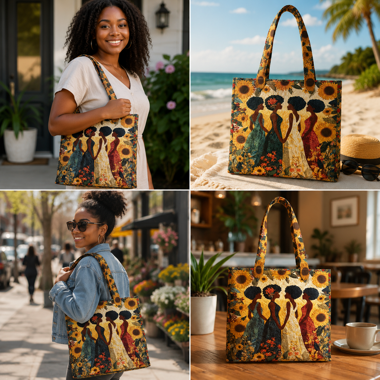 Personalized Black Women Quilted Tote Bag QFNT5250804