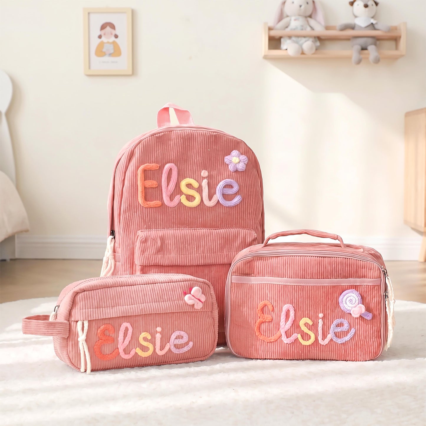 Personalized Kids Embroidery Corduroy Backpack, Children's School Bag UKTD6260602