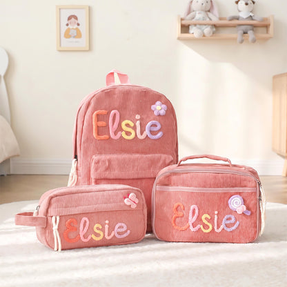 Personalized Kids Embroidery Corduroy Backpack, Children's School Bag UKTD6260602