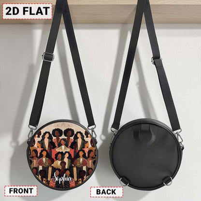 Custom Name Afro Girl PU Leather Round Crossbody Bags THUU6020301