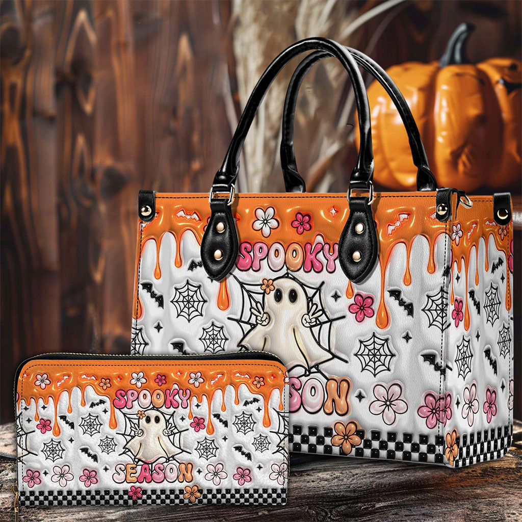 Spooky Vibe Print 3D Inflated Leather Handbag, Leather Wallet,QFTO4240701