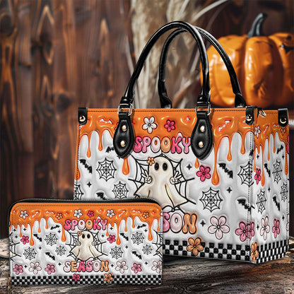 Spooky Vibe Print 3D Inflated Leather Handbag, Leather Wallet,QFTO4240701