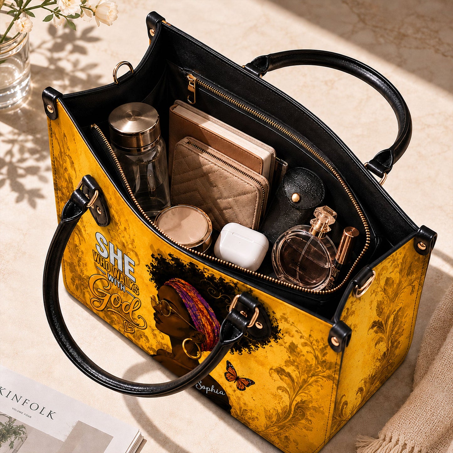 Personalized Black Women Leather PU Leather Handbag, Afro Girl Gifts UKND6220503