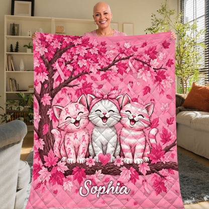 Personalized Breast Cancer Awareness Quilted Blanket UKTD6050803