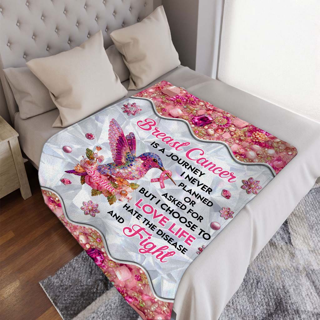 Personalized Hummingbird Breast Cancer Fleece Blanket QFTD5080902