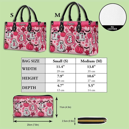 Personalized Spooky Vibe Breast Cancer Print 3D Inflated Leather PU Handbag UKND5270802