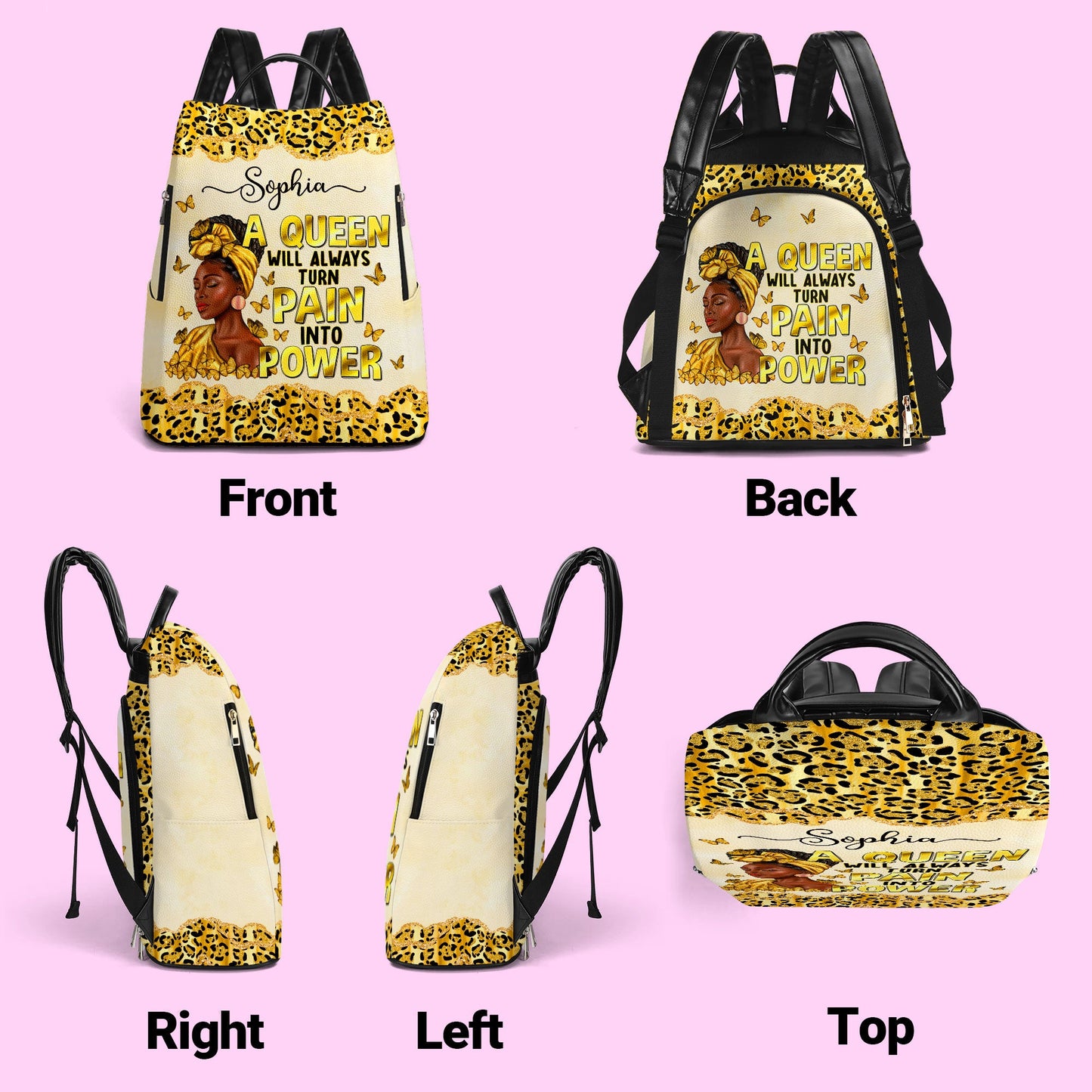 Personalized Black Women Leather PU Backpack QFND6210501