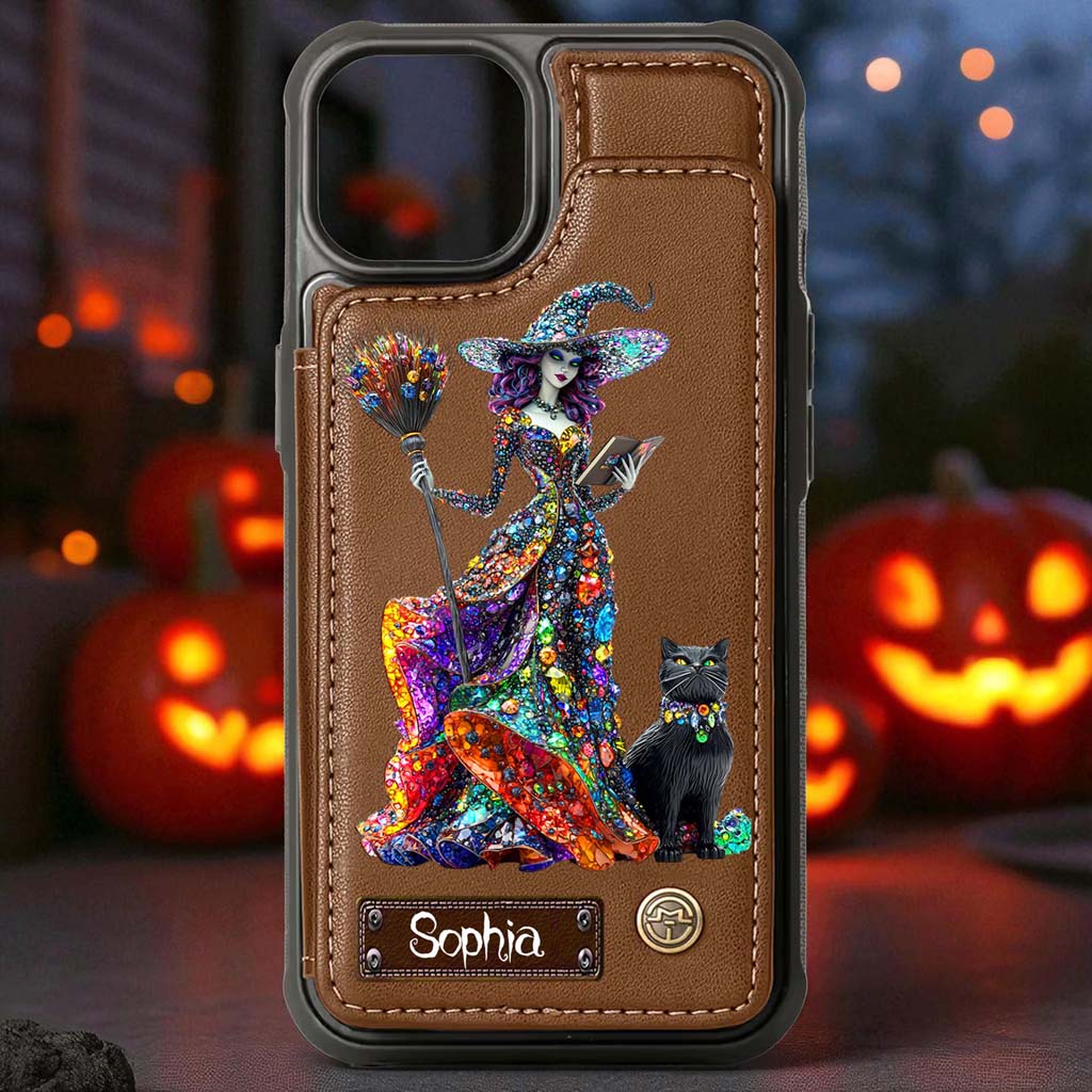 Personalized Witchy & Black Cat Leather Flip Wallet Phone Case Halloween QFHM5200802