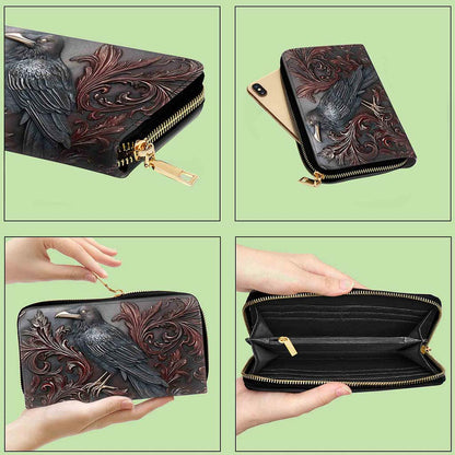 Goth Crow Pu Leather Handbag, Gothic Raven Bags Halloween QFPY5260803