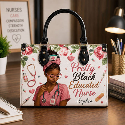 Personalized Nurse Black Women Leather Handbag UKND6040605