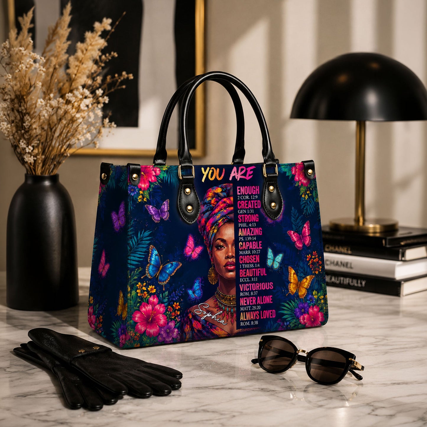 Personalized Black Women Leather PU Leather Handbag, Afro Girl Gifts UKND6220502