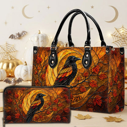 Personalized Raven Halloween 3D Printed  Leather Handbag, Wallet UKND6170702