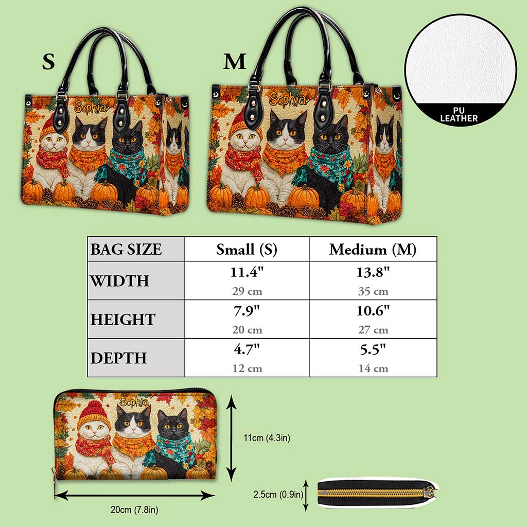 Quilt Fall Cat Leather Handbag Halloween NPND5250802