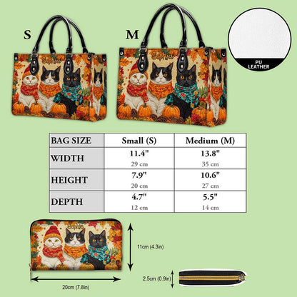 Quilt Fall Cat Leather Handbag Halloween NPND5250802