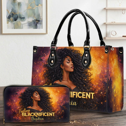 Personalized Black Women Leather Handbag With Wallet UKND6050301