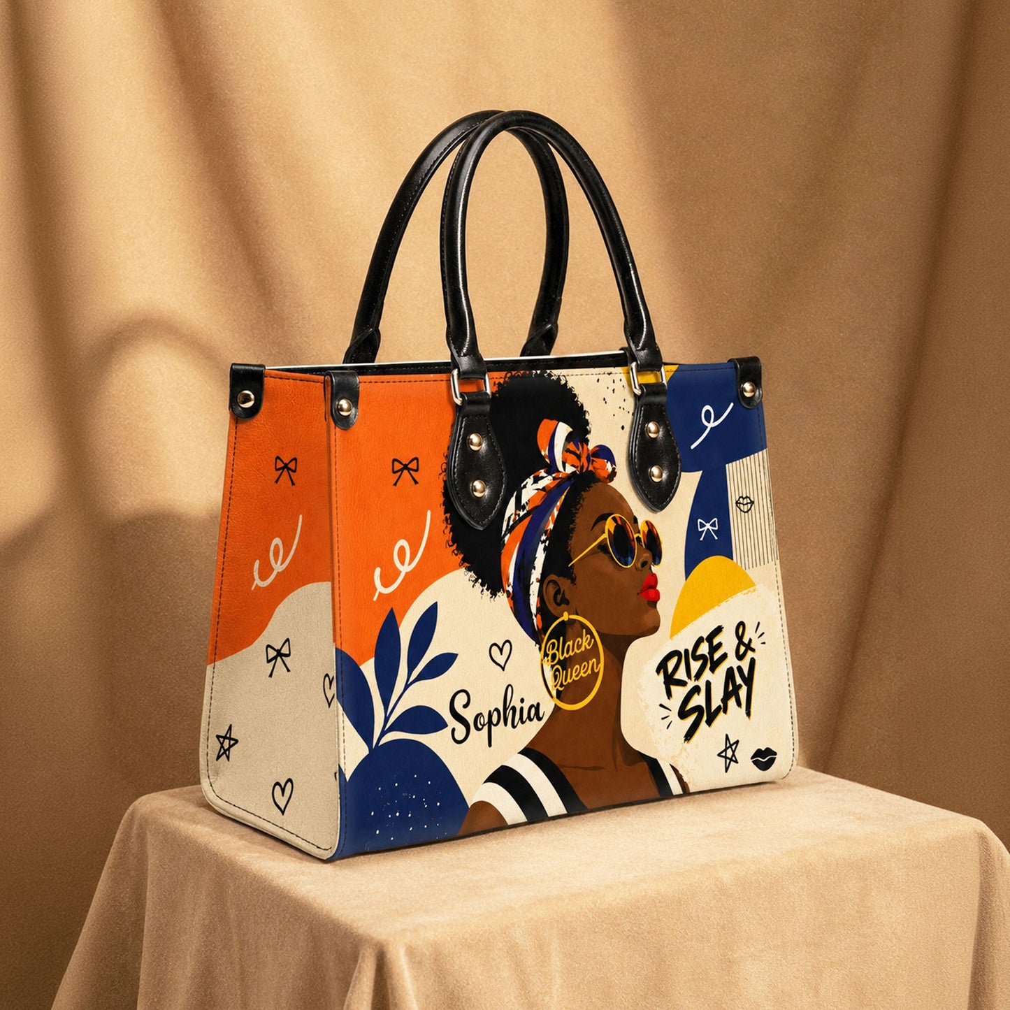 Personalized Black Women Leather PU Leather Handbag, Afro Girl Gifts UKND6220501