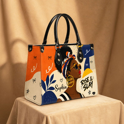 Personalized Black Women Leather PU Leather Handbag, Afro Girl Gifts UKND6220501