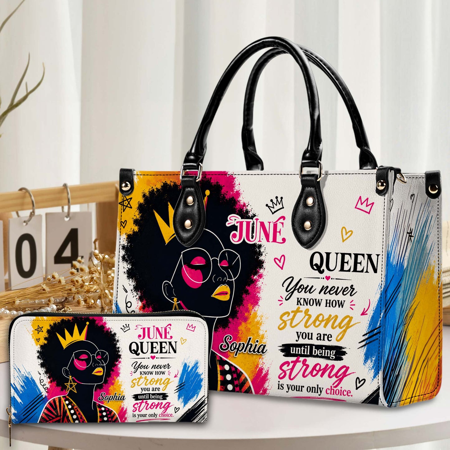 Personalized Birth Month Queen PU Leather Handbag for Black Women QFHA6050602