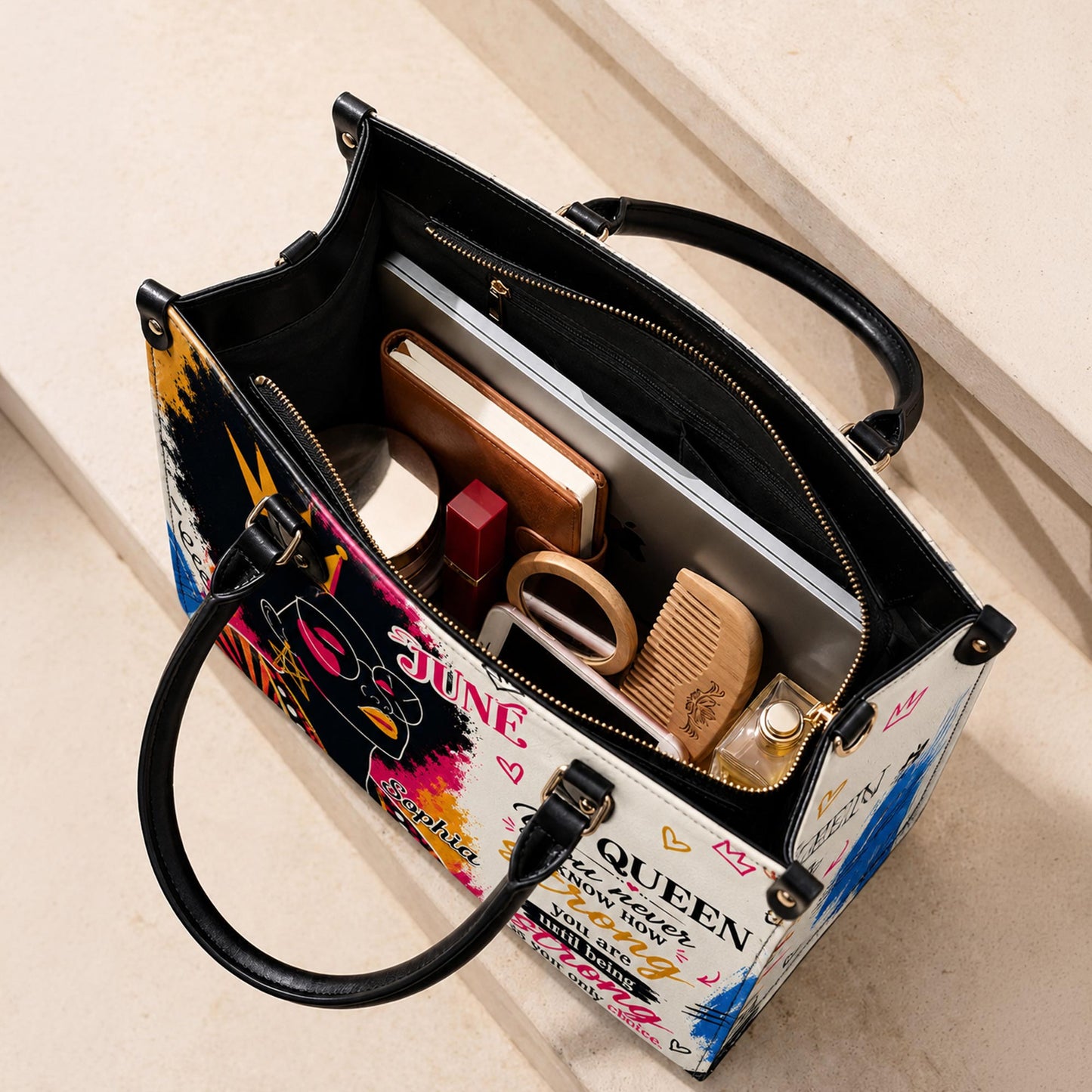 Personalized Birth Month Queen PU Leather Handbag for Black Women QFHA6050602