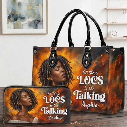 Personalized Black Women Leather Handbag With Wallet UKND6050302