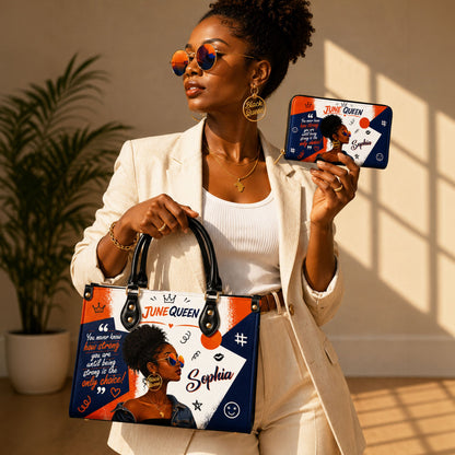 Personalized Birth Month Queen PU Leather Handbag for Black Women QFND6050602
