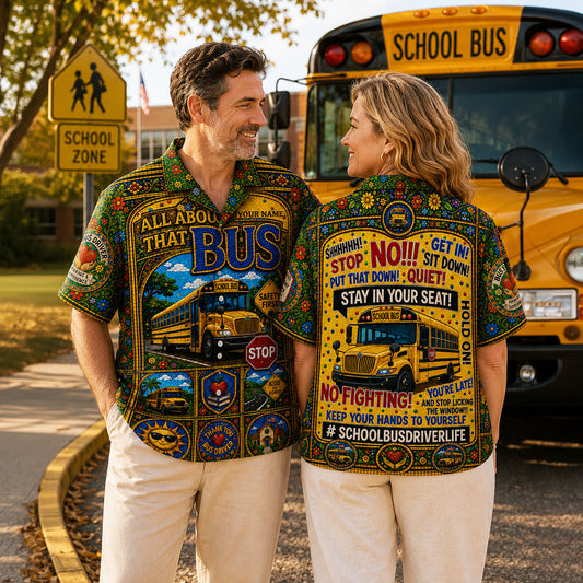 School Bus Gothic Stained Glass Hawaiian Shirt QFND6240601