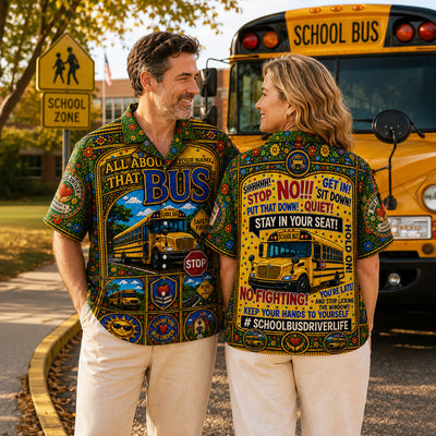 School Bus Gothic Stained Glass Hawaiian Shirt QFND6240601