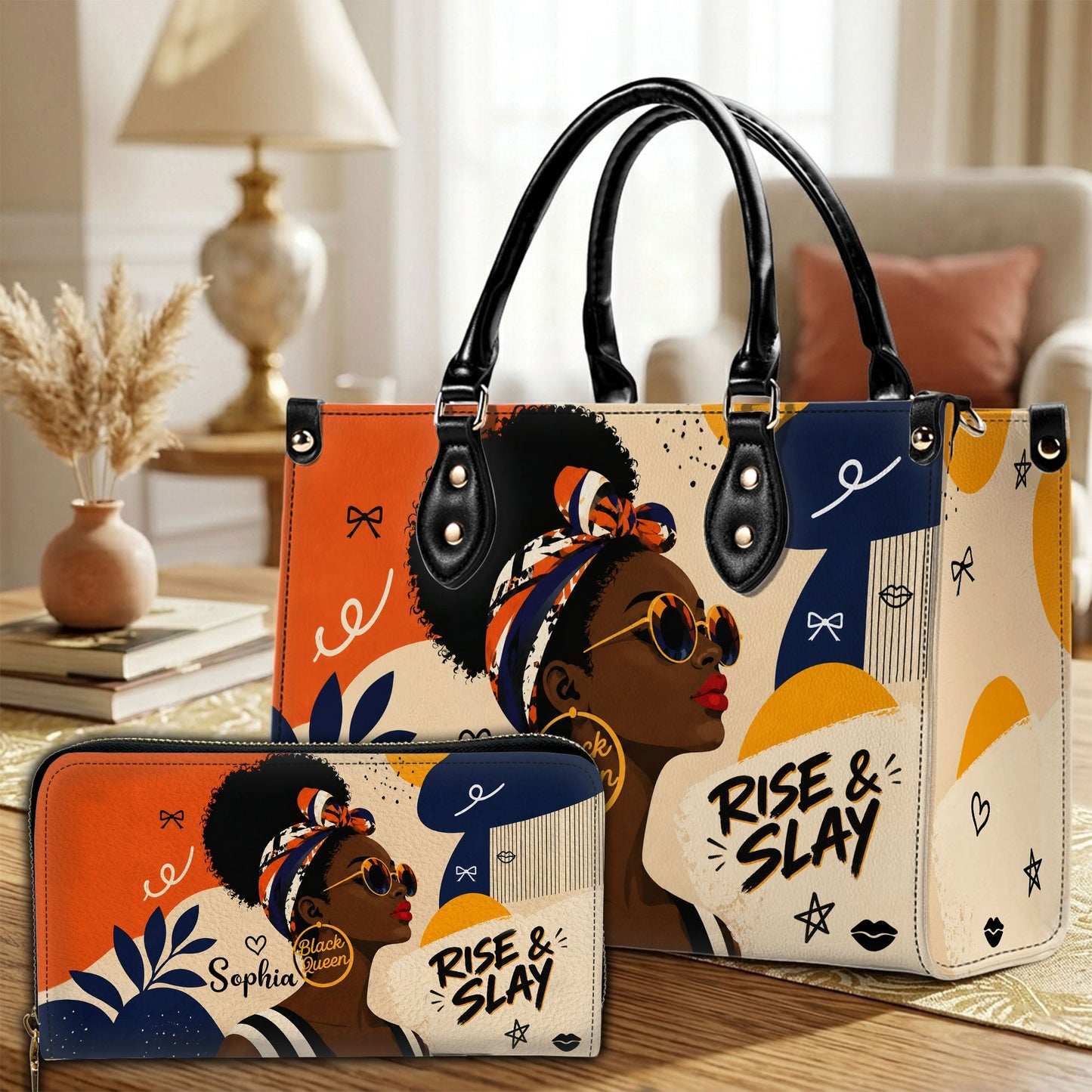 Personalized Black Women Leather PU Leather Handbag, Afro Girl Gifts UKND6220501