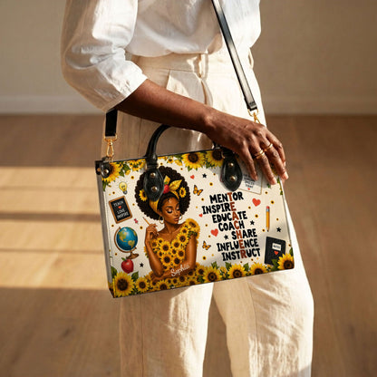 Personalized Teacher Black Women Leather Handbag UKND6030603